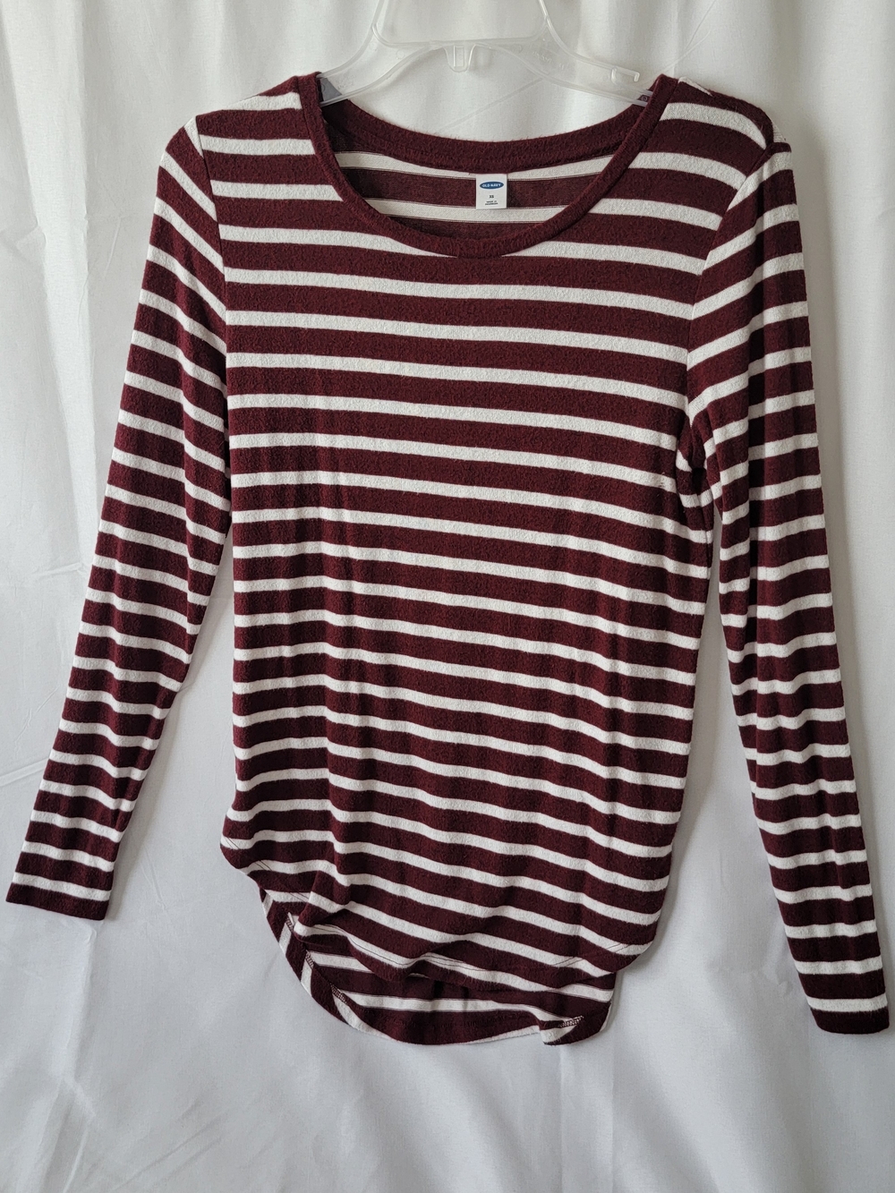 Burgundy & White Striped Long-Sleeve Scoop Neck Top